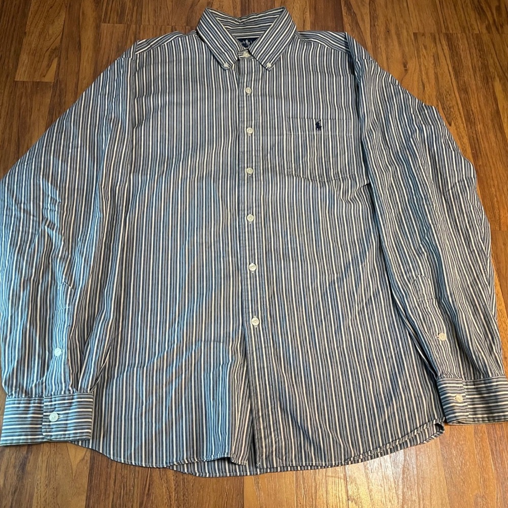 Ralph Lauren Heritage Shirt Mens Large L Blue White Stripe Cotton Button Down